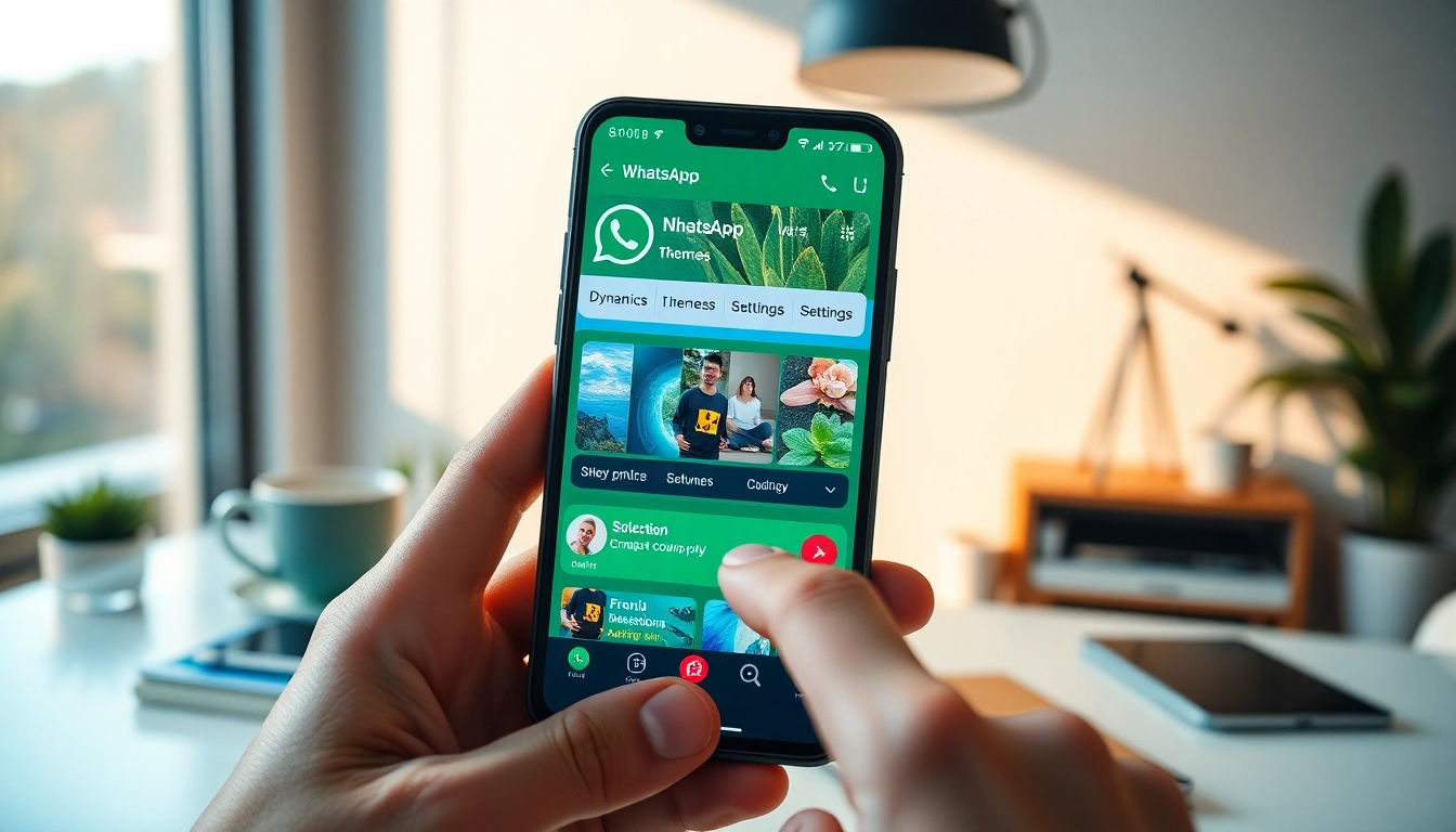 Explore the features of GB WhatsApp APK on a modern smartphone display with colorful themes and privacy options.