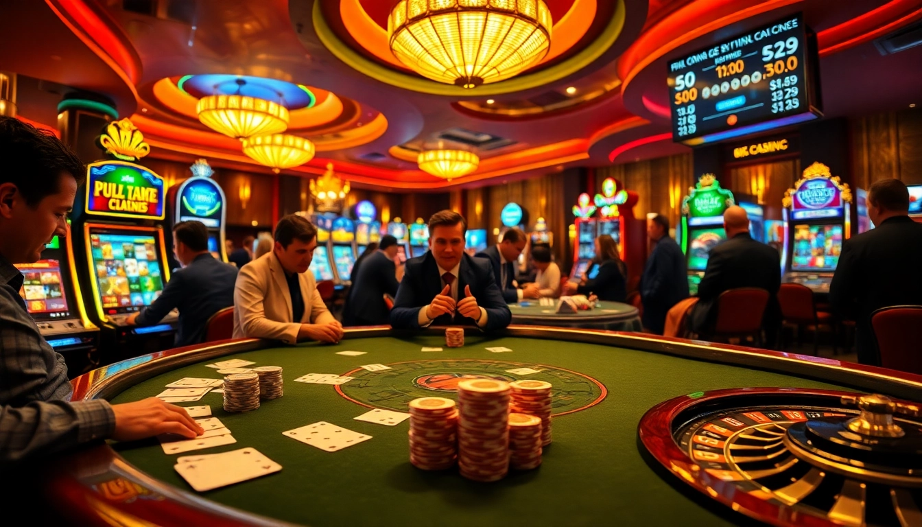 Experience the excitement of gaming at https://febet8.com with engaging poker and slot machines surrounded by eager players.