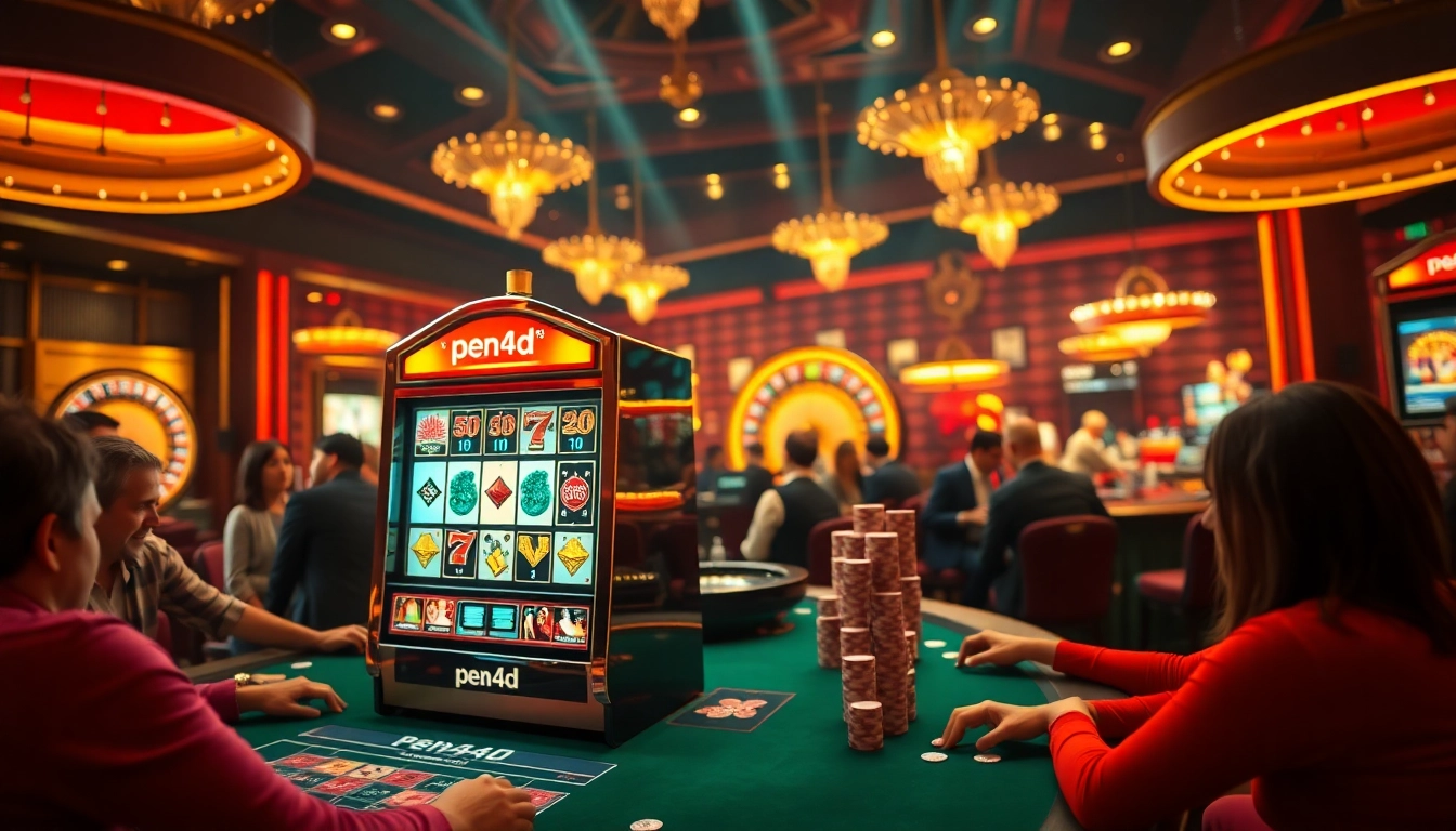 Players enjoying the lively atmosphere of pen4d slot machines at a casino table.