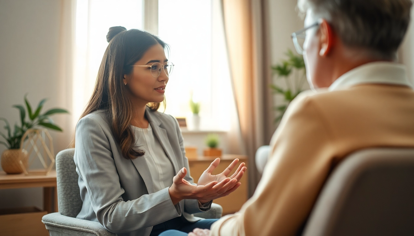Anxiety symptoms discussed in a calming therapy session with a therapist and patient.