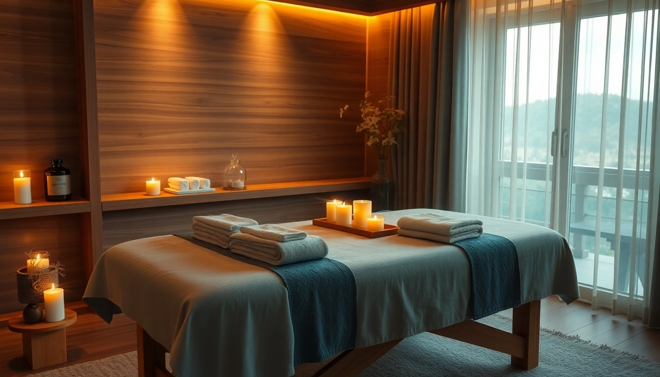 아로마테라피 오일을 특징으로 하는 편안한 분위기의 스웨디시 마사지 설정.