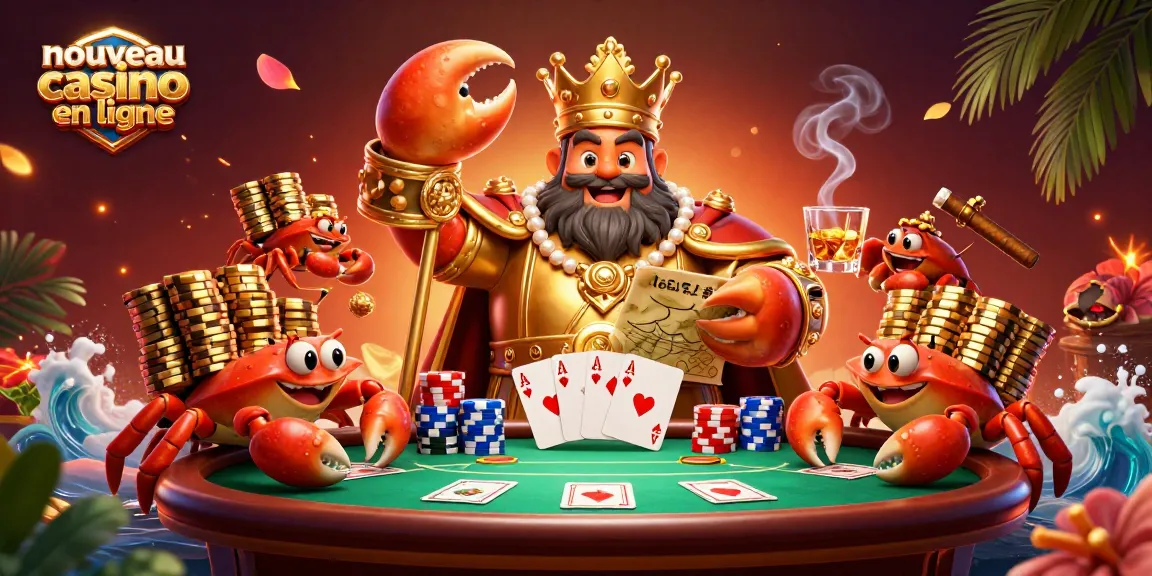 Jouez à un nouveau casino en ligne avec le crabe empereur et des jetons d'or scintillants.