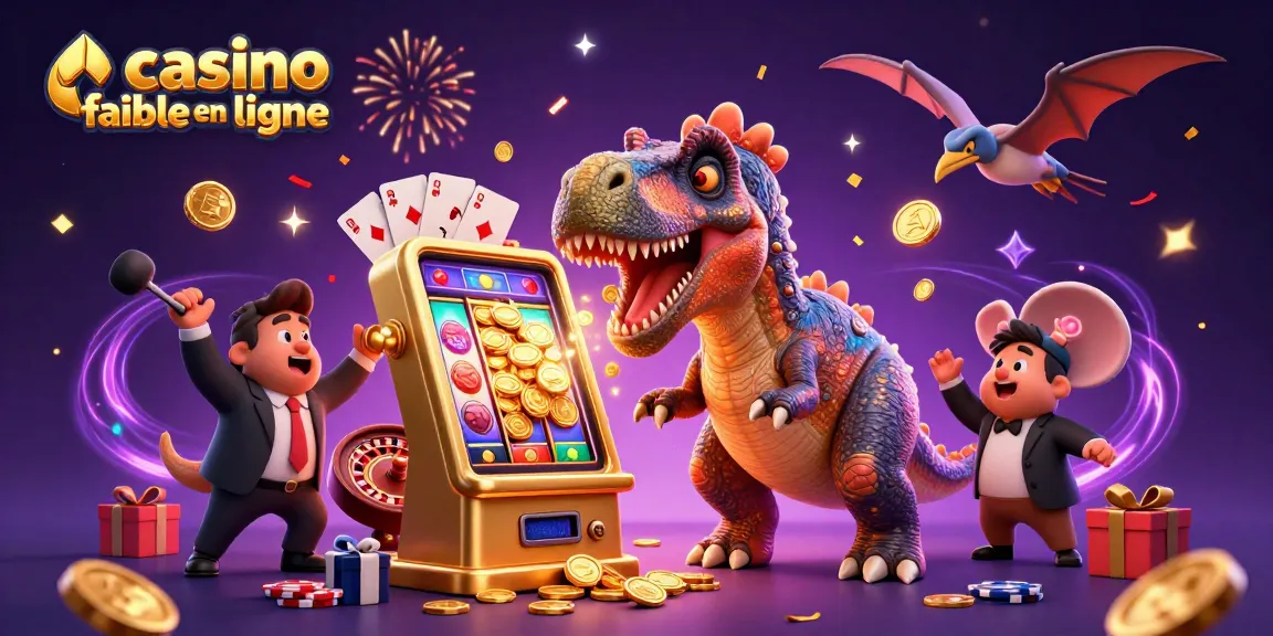 Visualisez une scène animée dans un casino fiable en ligne, où un pachycephalosaurus pousse une machine à sous, alors qu'un ankylosaure gère le chaos des pièces d'or.