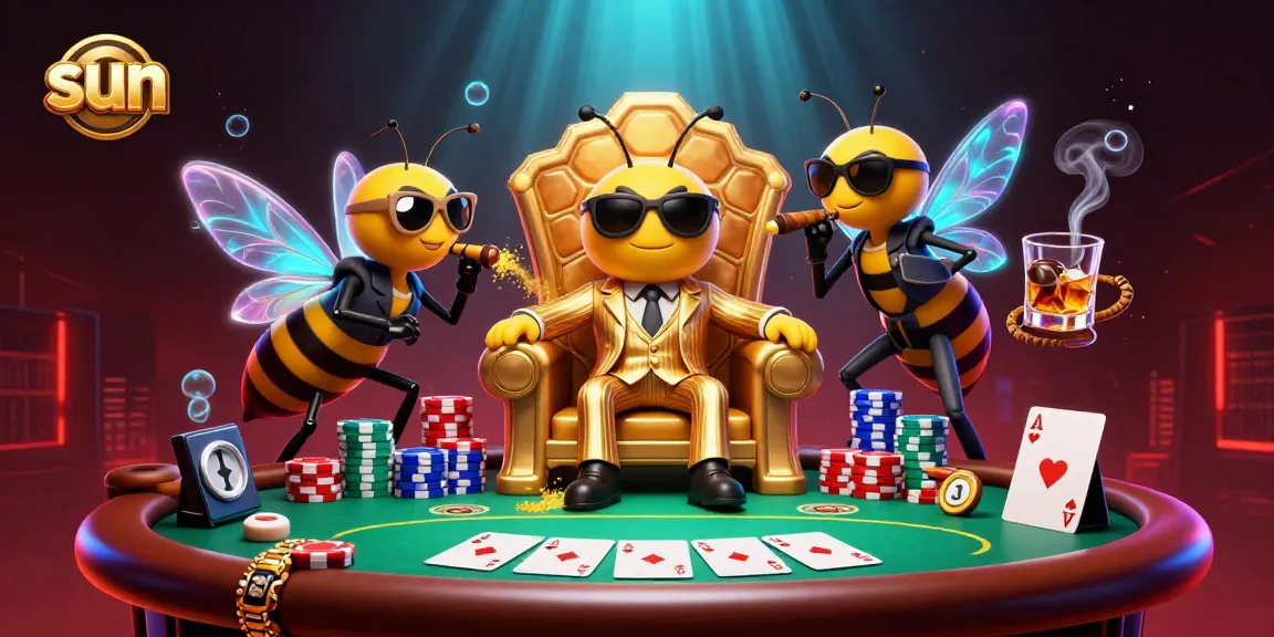 Exciting sun-themed casino scene with a bumblebee mob boss and poker elements in action.
