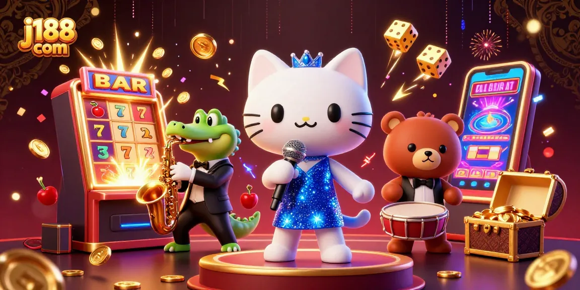 Play exciting casino games at j188 com with vibrant characters and dynamic slot machines.